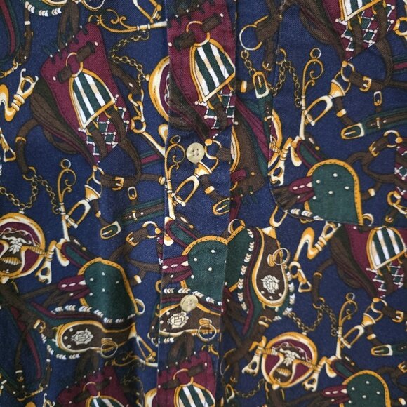 Vintage Tommy Hilfiger Equestrian Print Shirt Western Saddle Horses Mens Small - Picture 6 of 16